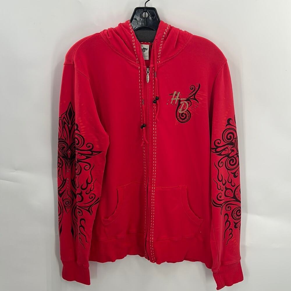 Harley Davidson Women's Red Zip Hoodie with Bling & Flames  Size XL